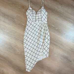 Olive Tree‎ Spaghetti Strap Grid Pattern Asymmetrical White Dress Women’s L